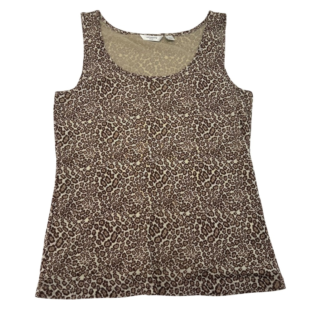 Liz Claiborne NY Leopard Print Mesh Tank Top XL Brown Tan Scoop Neck Sleeveless